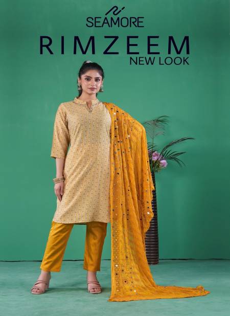 Rim-Zeem By Seamore Cotton Blend Printed Kurti With Bottom Dupatta Suppliers In India